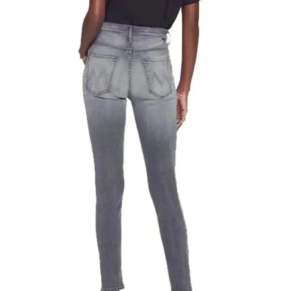 MOTHER Swooner Supermoon Stripe Skinny High Rise Jeans Grey Stretch - Picture 4 of 13